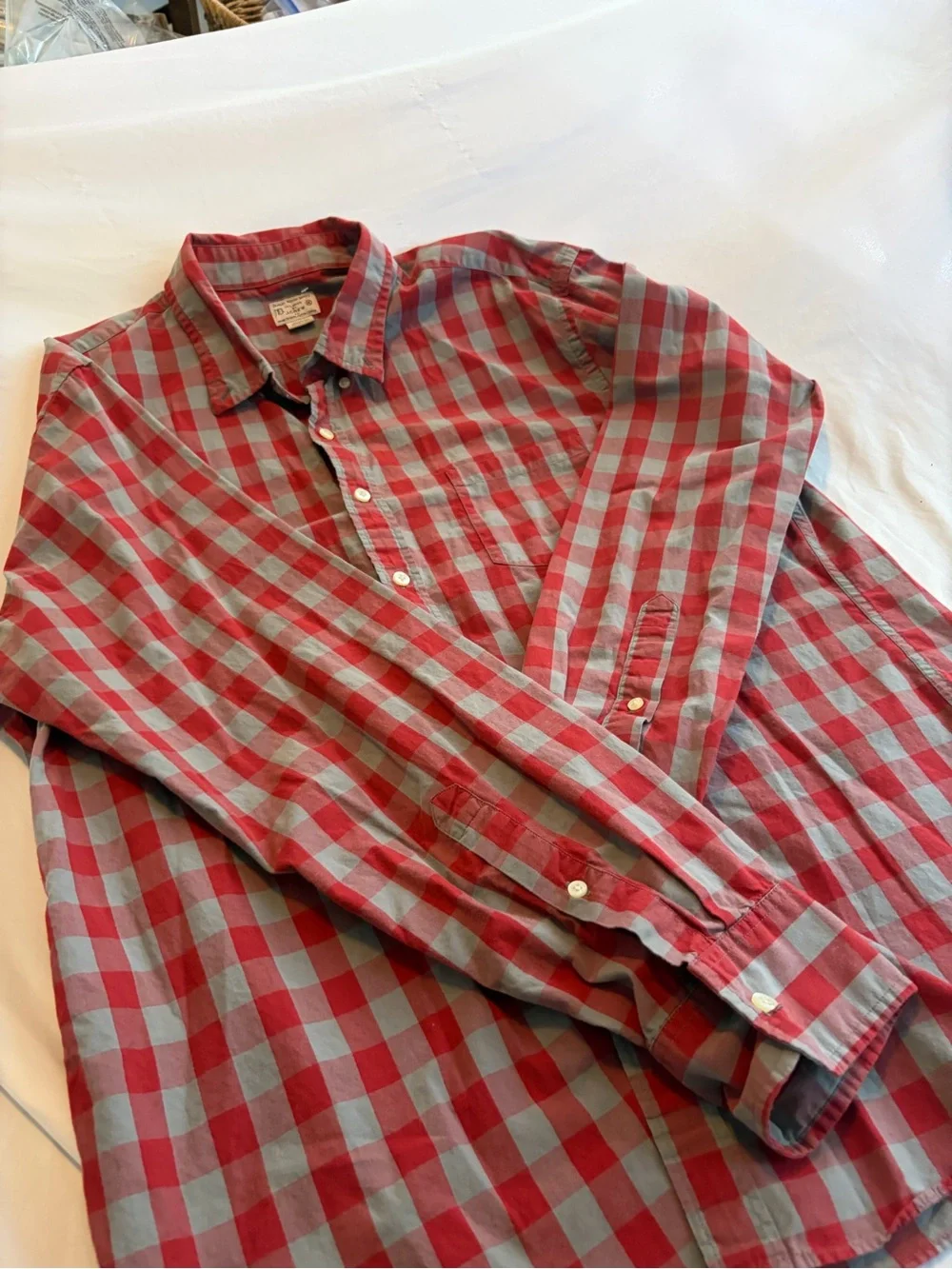 J.Crew Red & Gray Checkered Long Sleeve Shirt Size XL 100% Cotton Size XL